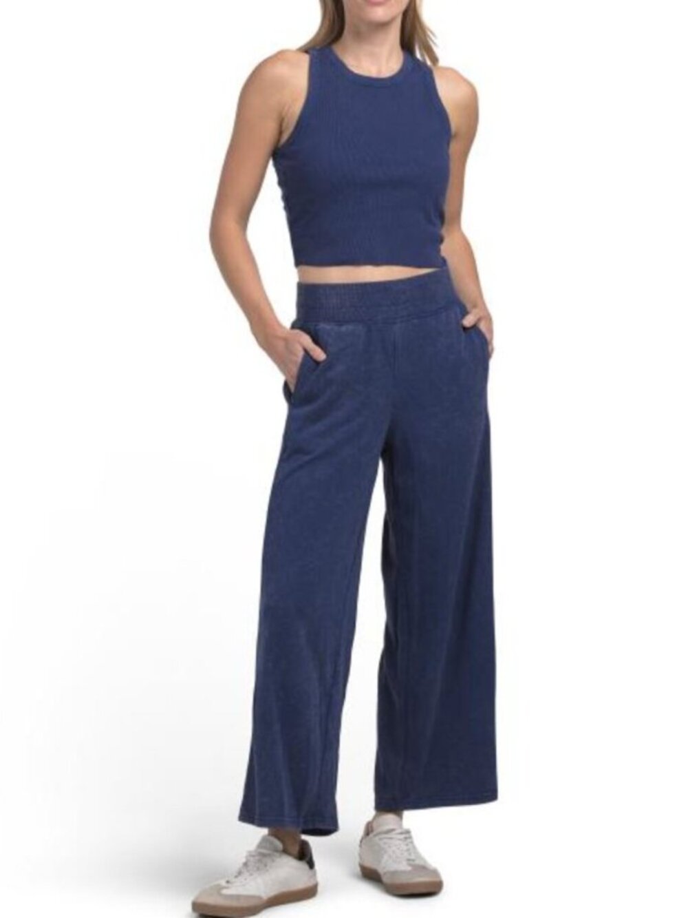 HARMONY & BALANCE 2pc Wide Leg Cropped Pants And Rib Tank Top Set